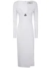 Blumarine V Neck Midi Crepe Double Dress In White