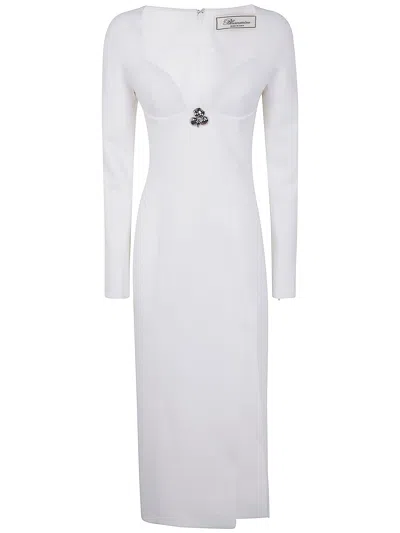 BLUMARINE BLUMARINE V NECK MIDI CREPE DOUBLE DRESS