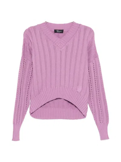 Blumarine V-neck Openwork Sweater In Purple