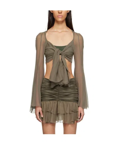 Blumarine Green Front-tie Shirt In N0567 Vetiver