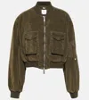 Blumarine Green Cropped Bomber Jacket With Patch Pockets In Cotton Denim Woman In Green