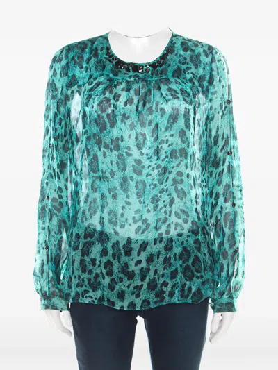 Pre-owned Blumarine Vintage 2024 Leopard-print Blouse In Green