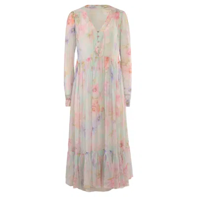 Pre-owned Blumarine Vintage  Long Sleeves Floral Sheer Dress In Sand