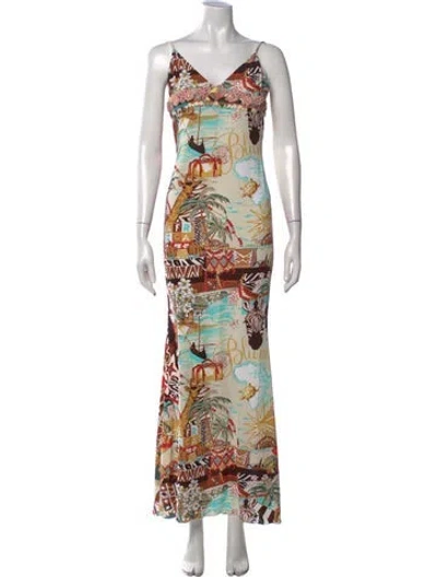 Pre-owned Blumarine Vintage Long Dress In Blue/brown