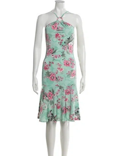 Pre-owned Blumarine Vintage Midi Length Dress In Green/pink