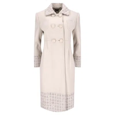 Pre-owned Blumarine Virgin Wool & Alpaca Blend Coat With A Tweed Trim In Sand