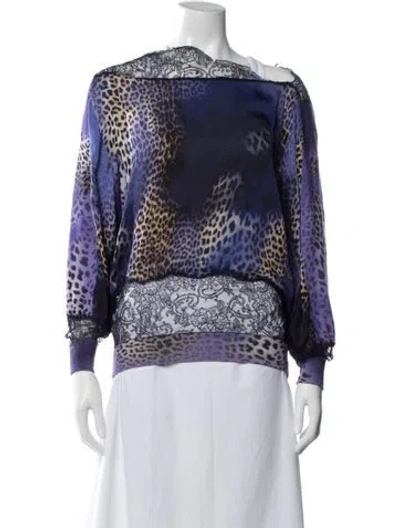 Pre-owned Blumarine Virgin Wool Animal Print Blouse In Purple