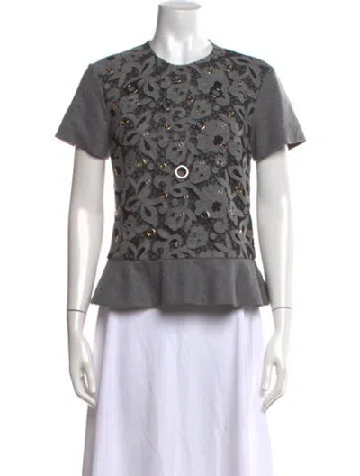 Pre-owned Blumarine Virgin Wool Floral Print Top In Brown