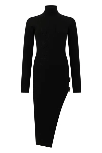 Blumarine Virgin Wool Knit Midi Dress In Black