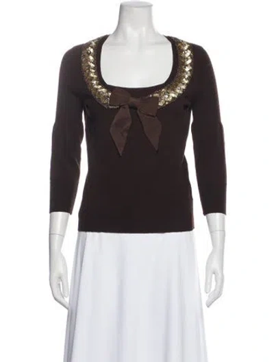 Pre-owned Blumarine Virgin Wool Scoop Neck Sweater In Brown