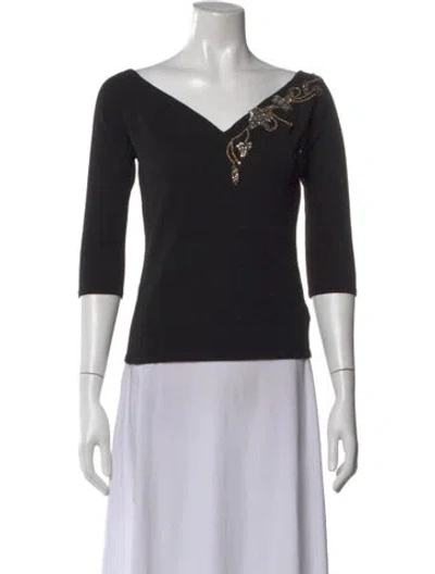 Pre-owned Blumarine Virgin Wool V-neck Sweater In Black