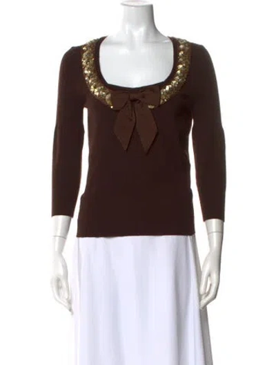 Pre-owned Blumarine Virgin Wool V-neck Sweater In Brown