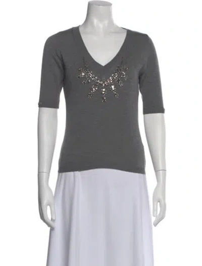 Pre-owned Blumarine Virgin Wool V-neck Sweater In Gray