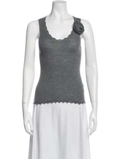 Pre-owned Blumarine Virgin Wool V-neck Top W/ Tags In Grey