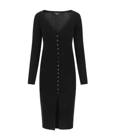 Blumarine Virigin-wool V-neck Midi-dress In Black