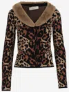 Blumarine Viscose Blend Cardigan With Faux Fur Collar In Red
