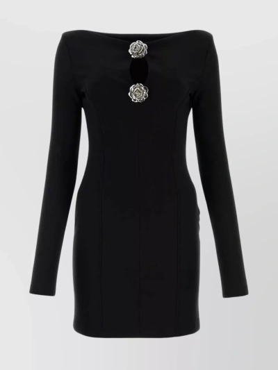 Blumarine Rose-brooch-detail Mini Dress In Black