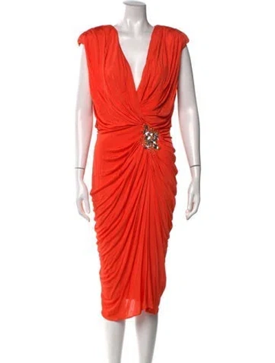 Pre-owned Blumarine V-neck Knee-length Dress In Orange