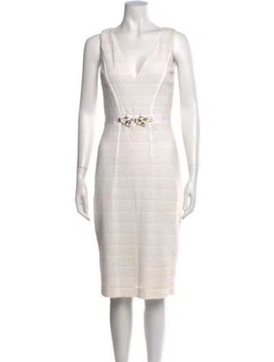 Pre-owned Blumarine V-neck Knee-length Dress In White