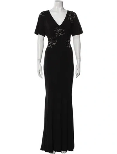 Pre-owned Blumarine V-neck Long Dress In Black