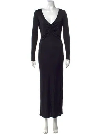 Pre-owned Blumarine V-neck Long Dress In Black