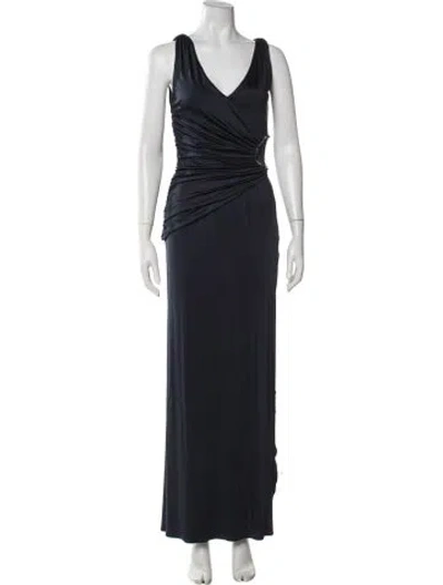 Pre-owned Blumarine V-neck Long Dress In Blue