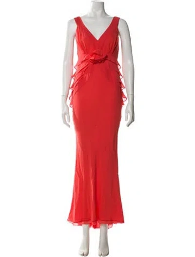 Pre-owned Blumarine V-neck Long Dress In Orange