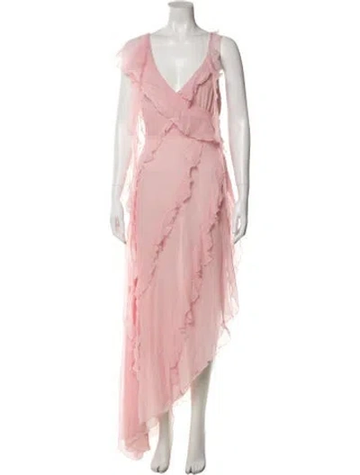 Pre-owned Blumarine V-neck Long Dress In Pink