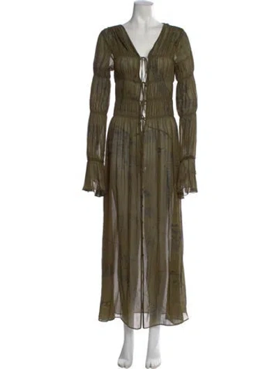 Pre-owned Blumarine V-neck Long Dress W/ Tags In Green