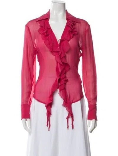 Pre-owned Blumarine V-neck Long Sleeve Blouse In Pink