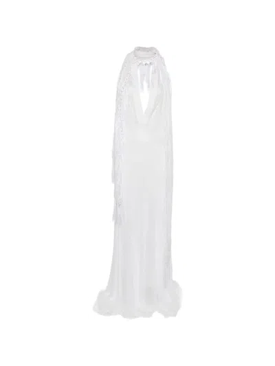 Blumarine V-neck Maxi Dress In White
