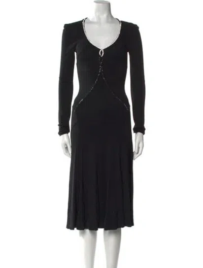 Pre-owned Blumarine V-neck Midi Length Dress In Black