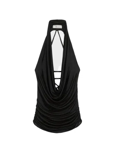 Blumarine V-neck Ruched Top In Black