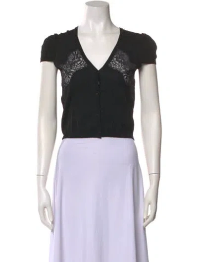 Pre-owned Blumarine V-neck Short Sleeve Crop Top In Black