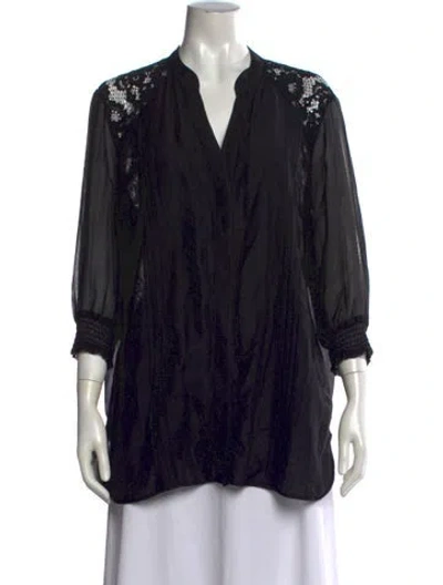 Pre-owned Blumarine V-neck Three-quarter Sleeve Blouse In Black