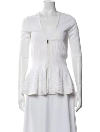 Pre-owned Blumarine V-neck Three-quarter Sleeve Top In Neutrals/white