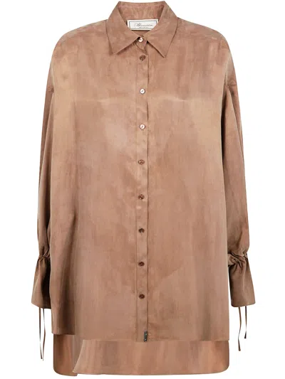 Blumarine Washed Gabardine Dress In Bear Brown