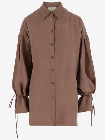 Blumarine Washed Gabardine Dress In Bear Brown