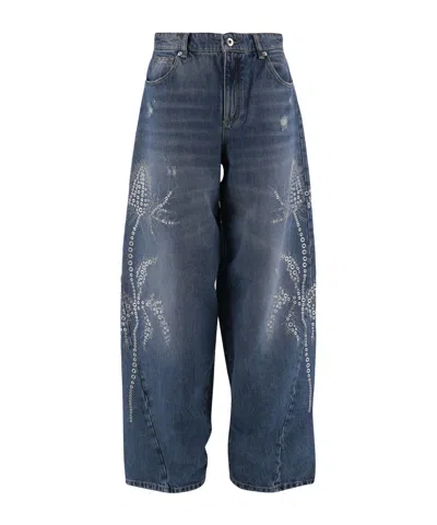 Blumarine Washed Jeans With Palm Trees In Blue