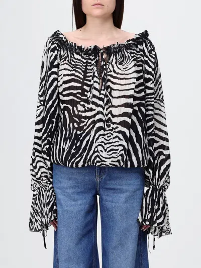 Blumarine Women Black And White Blouse With All-over Zebra Print And Boat Neckline In Viscose Woman In Multi