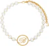 Blumarine White & Gold Faux-pearl Choker In A1078 Ivory/gold