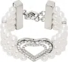 Blumarine White & Silver Faux-pearl Heart Bracelet In C1079 Ivory/silver