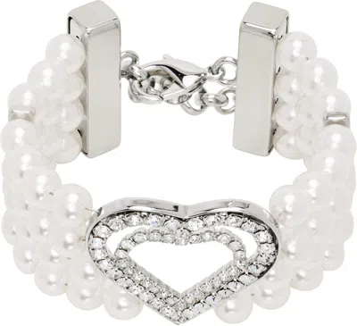 Blumarine White & Silver Faux-pearl Heart Bracelet