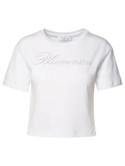 BLUMARINE BLUMARINE WHITE COTTON CROP T-SHIRT