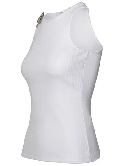 Blumarine Logo-brooch Ribbed Tank Top In White