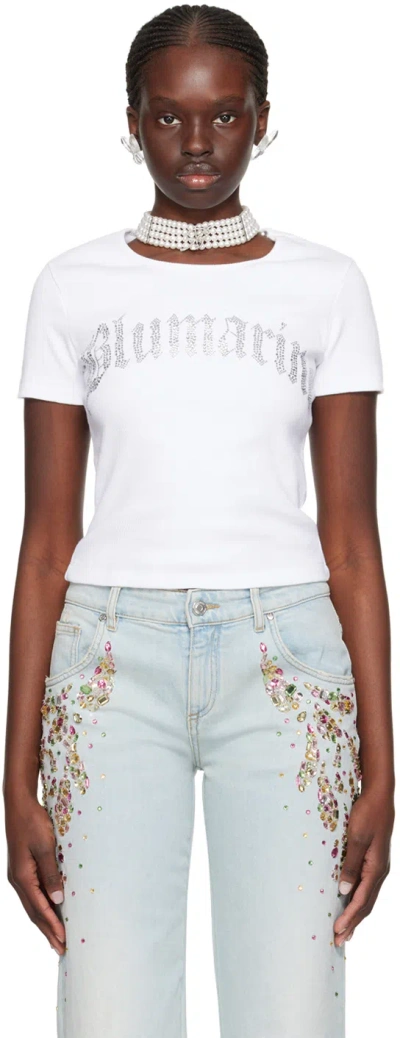 Blumarine White Crystal-cut T-shirt In N0100 Ottico