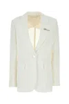 Blumarine Gabardine Blazer With Front Pockets And Notched Lapels In Whitepearl
