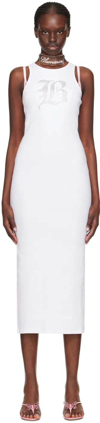 Blumarine White Graphic Midi Dress In N0100 Ottico