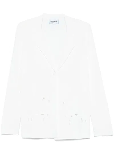 Blumarine White Jacket With Floral Embroidery