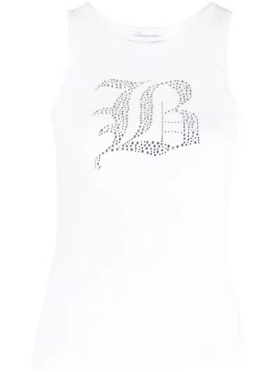 BLUMARINE WHITE LOGO RIBBED COTTON TANK TOP